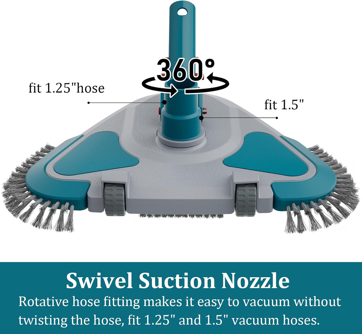 POOLWHALE Weighted Triangular Pool Vacuum Head with Brush, 13-Inch ABS Pool Cleaner with Wheels, Side Brushes & EZ Clip Handle, for Vinyl Liner, Above Ground & Inground Pools