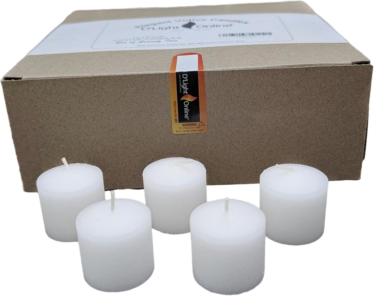D'light Online Long 10 Hour Burn Time Unscented White Votive Candles - Small Candles for Birthdays, Home Decoration, Restaurants, Synagogues, Churches and Weddings (White, 10 Hour - Set of 288)