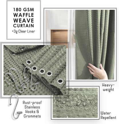 Clara Clark Bathroom Accessories Set - 27PC Bathroom Set with Adhesive Corner Shower Caddy Hanging, Bathroom Sets with Shower Curtain and Rugs, Sage Green Shower Curtain Set with Bathroom Trash Can
