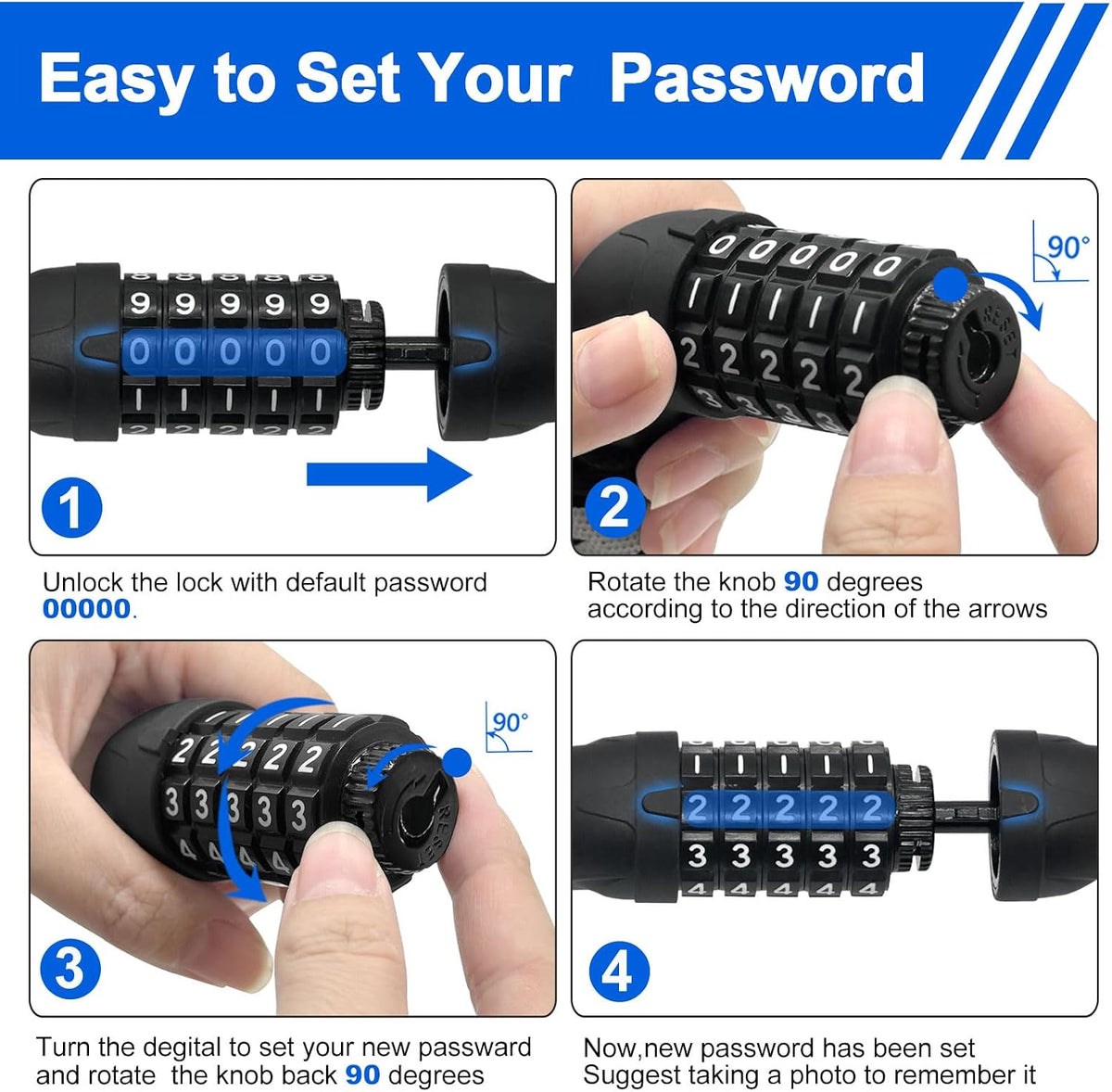 NDakter Bike Chain Lock, 5-Digit Resettable Combination Bicycle Lock, Heavy-Duty Alloy Steel Anti-Theft Chain Lock, 3.2 Ft, Scratch-Resistant Fabric Cover, Black