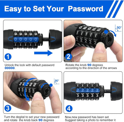 NDakter Bike Chain Lock, 5-Digit Resettable Combination Bicycle Lock, Heavy-Duty Alloy Steel Anti-Theft Chain Lock, 3.2 Ft, Scratch-Resistant Fabric Cover, Black