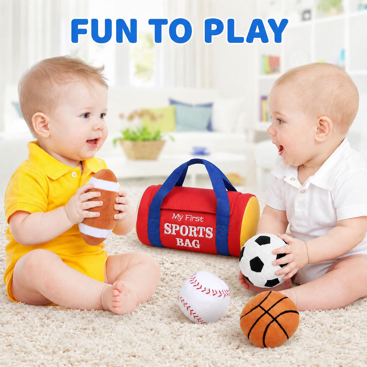 KIZZYEA My First Sports Bag Plush Sensory Ball Set, 0-12 Months