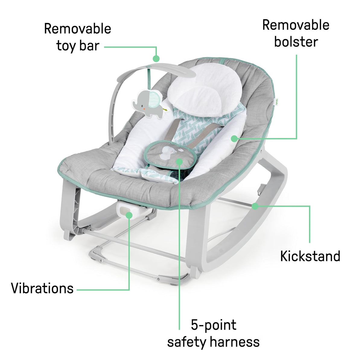 Ingenuity Keep Cozy 3-in-1 Grow with Me Baby Bouncer, Rocker & Toddler Seat, Vibrating Infant Bouncer with Toy Bar, 0-30 Months, Up to 40 lbs, Weaver