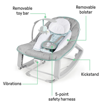 Ingenuity Keep Cozy 3-in-1 Grow with Me Baby Bouncer, Rocker & Toddler Seat, Vibrating Infant Bouncer with Toy Bar, 0-30 Months, Up to 40 lbs, Weaver