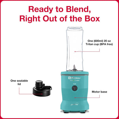 Koblenz MSKM-600 V Mix&Shake Personal Blender, Shakes 600W Portable Blender for Smoothies and Shakes, Pulse, BPA-Free To-Go Cup, Sealable Lid, Metal Coupling, Green, MSKM-600 V