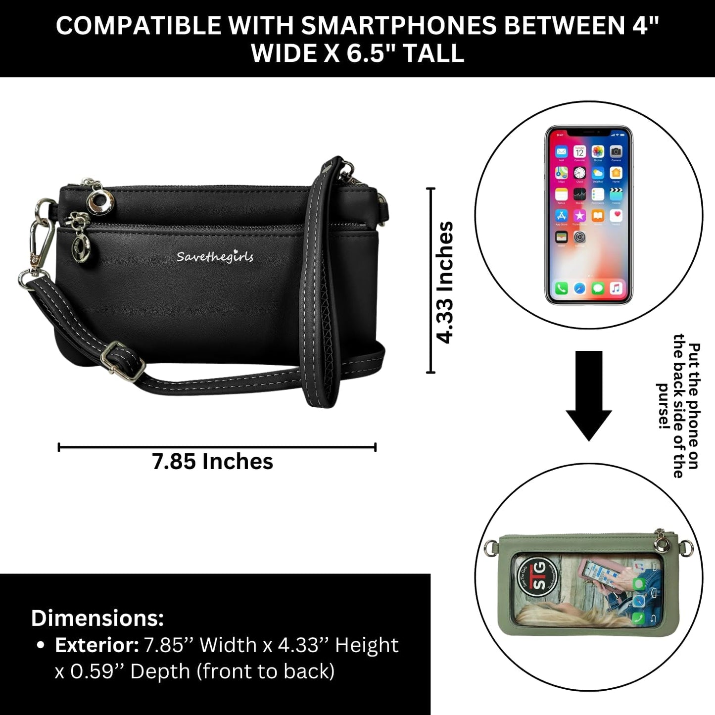 Save the Girls Cell Phone Purse - Touch Screen Women’s Crossbody Bag - Clutch Purses for Women (Bella)