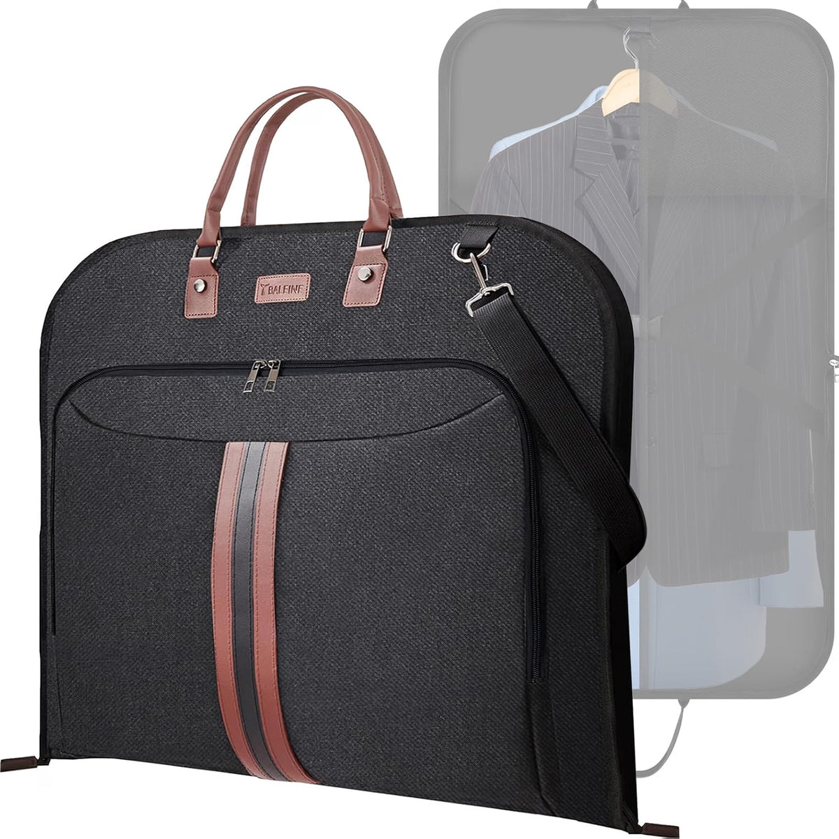 BALEINE Garment Bag for Travel, Water-Resistant 600D Suit Bag with Wrinkle-Free Storage, Foldable Carry-On Travel Bag with Adjustable Shoulder Strap & Front Pocket