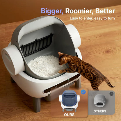 Self Cleaning Litter Box, Automatic Litter Box for Multiple Cats Open-Top Automatic Litter Box with Safety Sensors, 8L Large Waste Drawer, Includes Waste Bag and Odor Eliminator, White