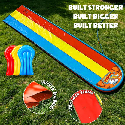 23FT Triple Water Slide with 3 Inflatable Bodyboards, Lawn Slip Splash Slide with Built-In Sprinkler, Outdoor Backyard Water Slide for Kids & Adults