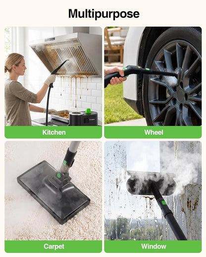 TaskStar Steam Cleaner, High Pressure Steamer for Floors, Grease and Grills 230°F Deep Cleaning, 1.6L Large Tank, 22-Piece Kit, for Carpets, Kitchen, Range Hoods, Tiles, Grout, Upholstery, Cars & More