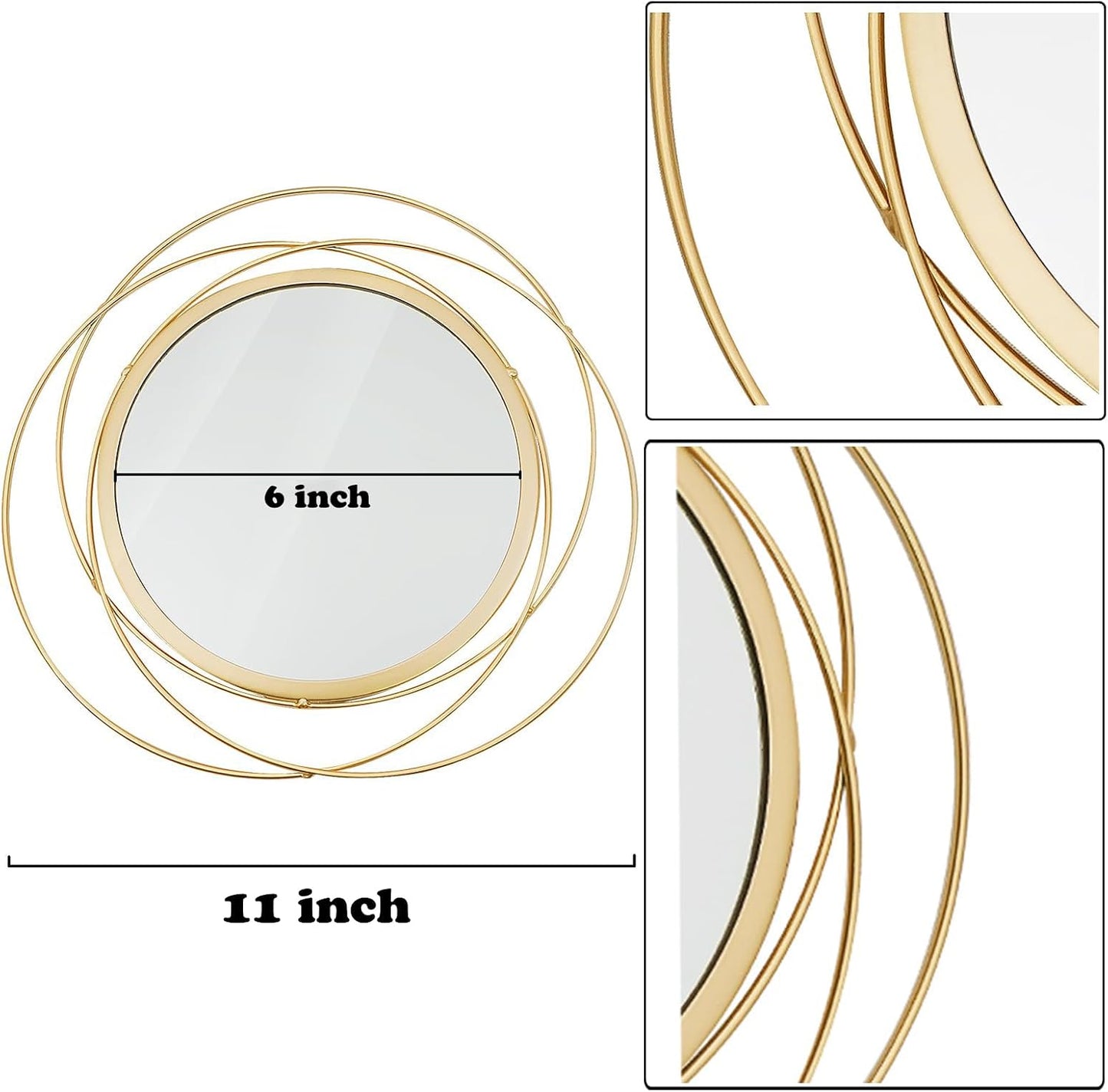 3 Set Round Mirrors for Wall Decor Living Room Bedroom Bathroom Dining Room Metal Circle Mirror Set Boho Decorative Sunburst Wall Art Accent Entryway - Gold 11 in