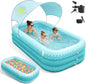 Kiddie Pool with Canopy, Extra Large Inflatable Swimming Pool with Sunshade, Reinforced PVC Family Pool with Drain Hole for Backyard, Beach and Outdoor Use