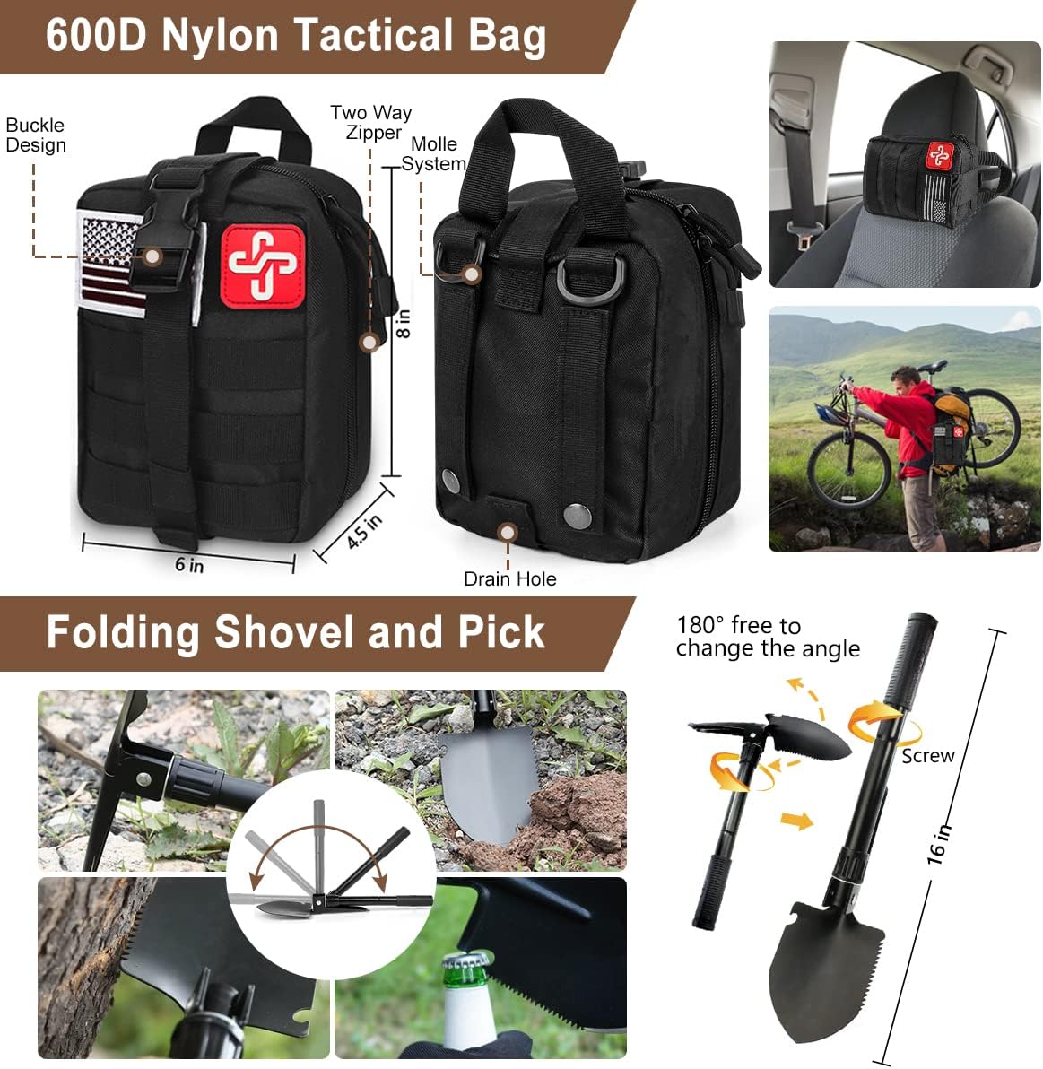 TAIMASI 238 Pcs Emergency Survival Kit with First Aid Kit and Molle Pouch Survival Gear Emergency Supplies Emergency Tent for Earthquake, Outdoor Adventure, Camping, Hiking, Hunting