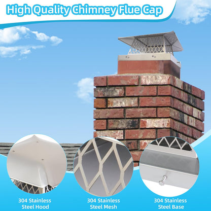 13" x 13" Chimney Cap Fireplace Chimney Cover for Outside Chimney Flue Cap Chimney Flue Cover Chimney Caps for Outside w/ Screen Hood Plate,Stainless Steel Chimney Rain Cap Roof Rain Guard Protector