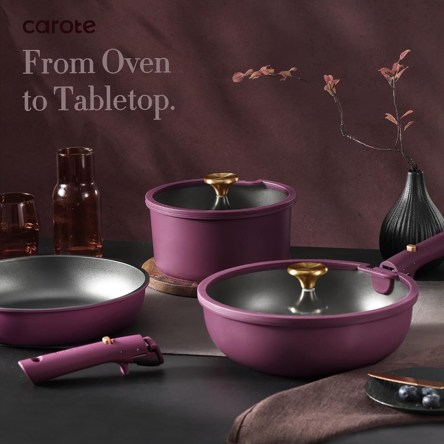 CAROTE 21pcs Pots and Pans Set Non Stick, Detachable Handle Cookware Sets