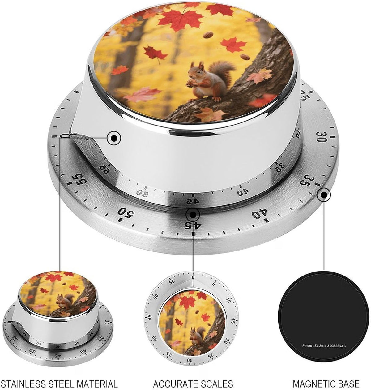 WSOIHFEC Maple Leaf Fall Digital Kitchen Timer, Magnetic Countdown & Count Up Timer with Loud 90dB Alarm, Stainless Steel, Orange