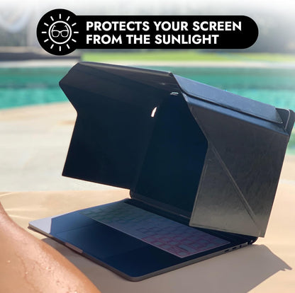 4-in-1 Laptop Screen Shade – Original Lux Hood – Sun, Privacy, Heat & Contrast Protection, Freestanding with Pocket, Fits 15–16” MacBook & PC, Patented, Beige | PHILBERT Danish Design