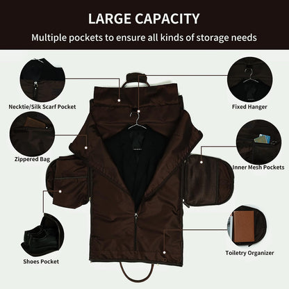 UPRESYE Convertible Leather Garment Bag, Full Grain Cowhide Leather 2-in-1 Suit Travel Bag with Shoe Pouch, Carry-On Hanging Garment Duffel Bag, Deep Brown