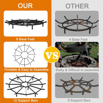 Firepit Grate Round 24 Inch Heavy Duty,Fireplace Log Grate Firewood Rack Metal Log Holder for Outdoor,Fire Pit Grate Campfire,Firewood Grates for Fireplace Rounds Indoor For Chimney Hearth