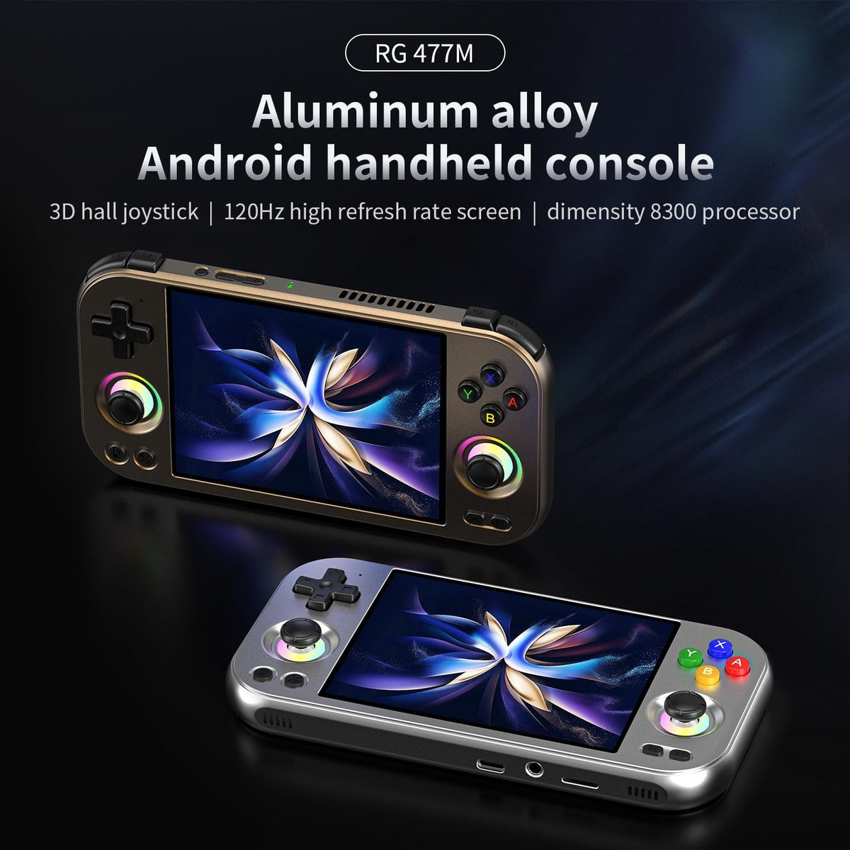 RG477M Retro Handheld Game Console , Aluminum Alloy CNC Dimensity 8300 Android14 System 4.7-inch Touch Handheld Game Console WiFi/Bluetooth Hall Joystick RGB Light 5300mah