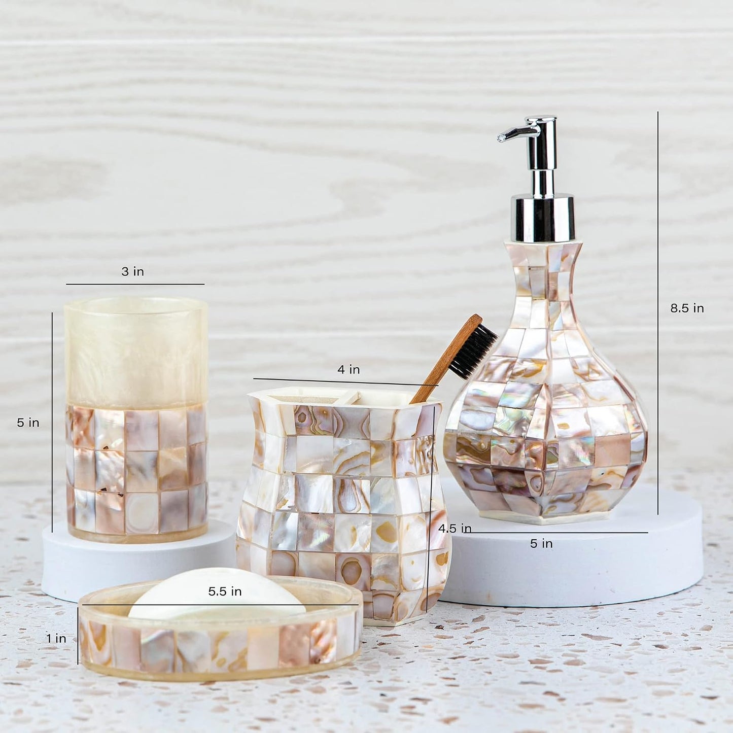 Milano Mother of Pearl 4 Piece Resin Bathroom Accessories Set