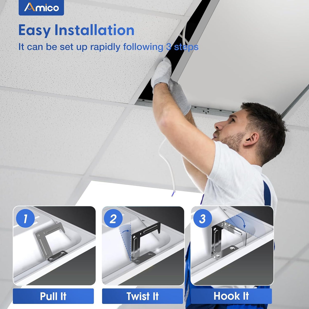 Amico 24 Pack 2x4 LED Flat Panel Light with 3CCT Selectable, 50W, ETL/FCC 4000K/5000K/6500K, 30W/40W/50W, 0-10V Dimmable, 6250LM Super Bright LED Drop Ceiling Fixtures for Office Meeting Classroom