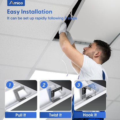 Amico 24 Pack 2x4 LED Flat Panel Light with 3CCT Selectable, 50W, ETL/FCC 4000K/5000K/6500K, 30W/40W/50W, 0-10V Dimmable, 6250LM Super Bright LED Drop Ceiling Fixtures for Office Meeting Classroom