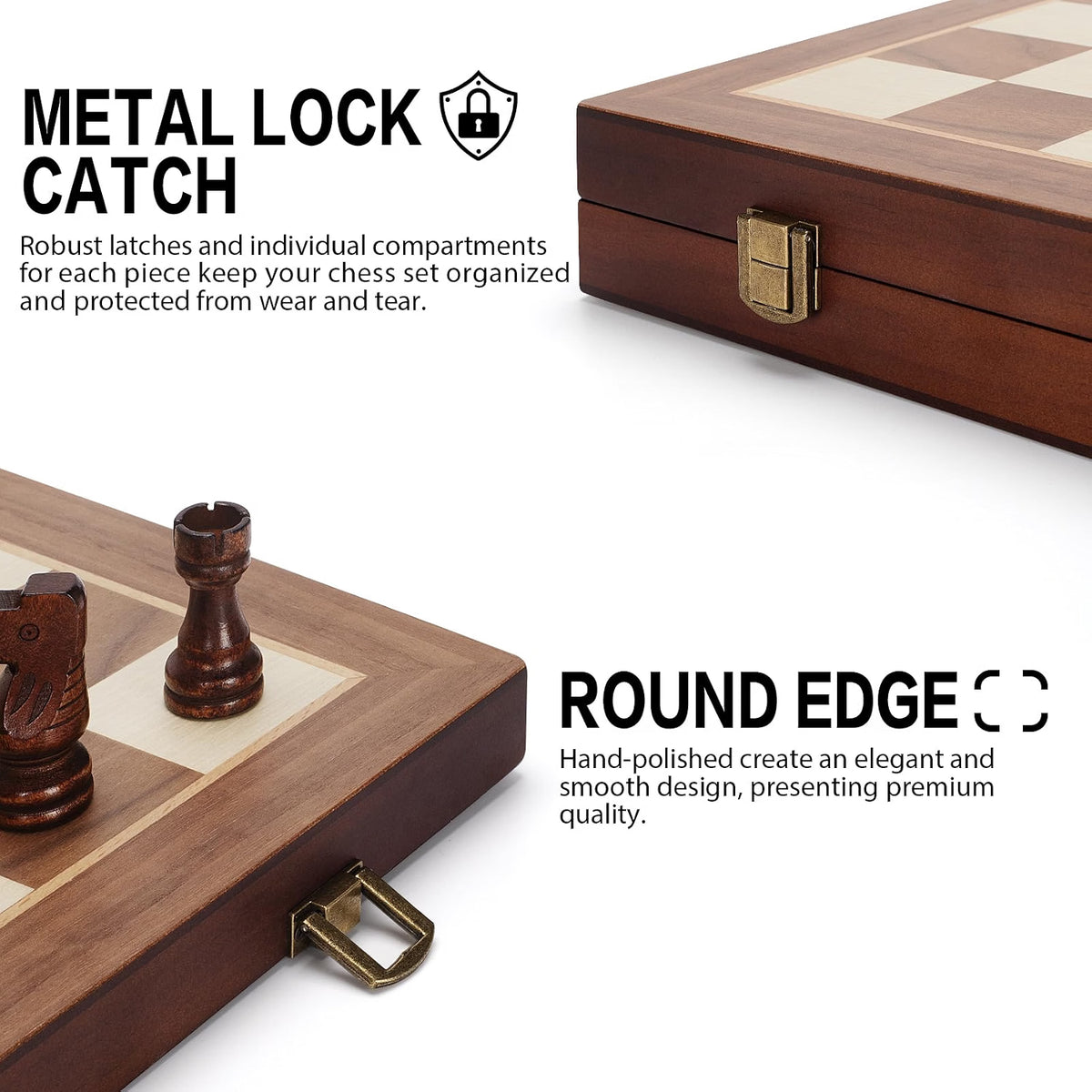 Jumlys Magnetic Wooden Chess Set, 15-Inch Folding Chess Board with 2 Extra Queens, Portable Travel Chess Set with Storage Slots, Solid Wood Chess Game for Adults & Kids