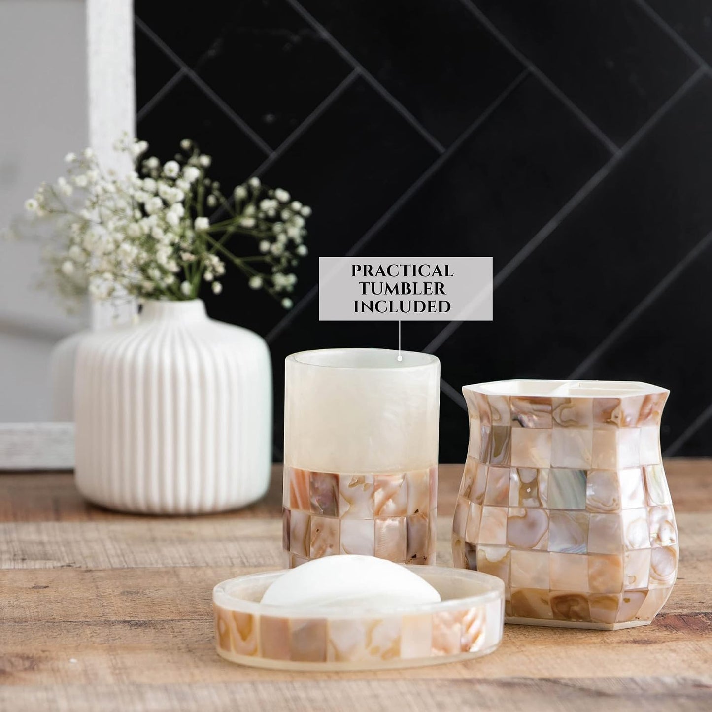 Milano Mother of Pearl 4 Piece Resin Bathroom Accessories Set