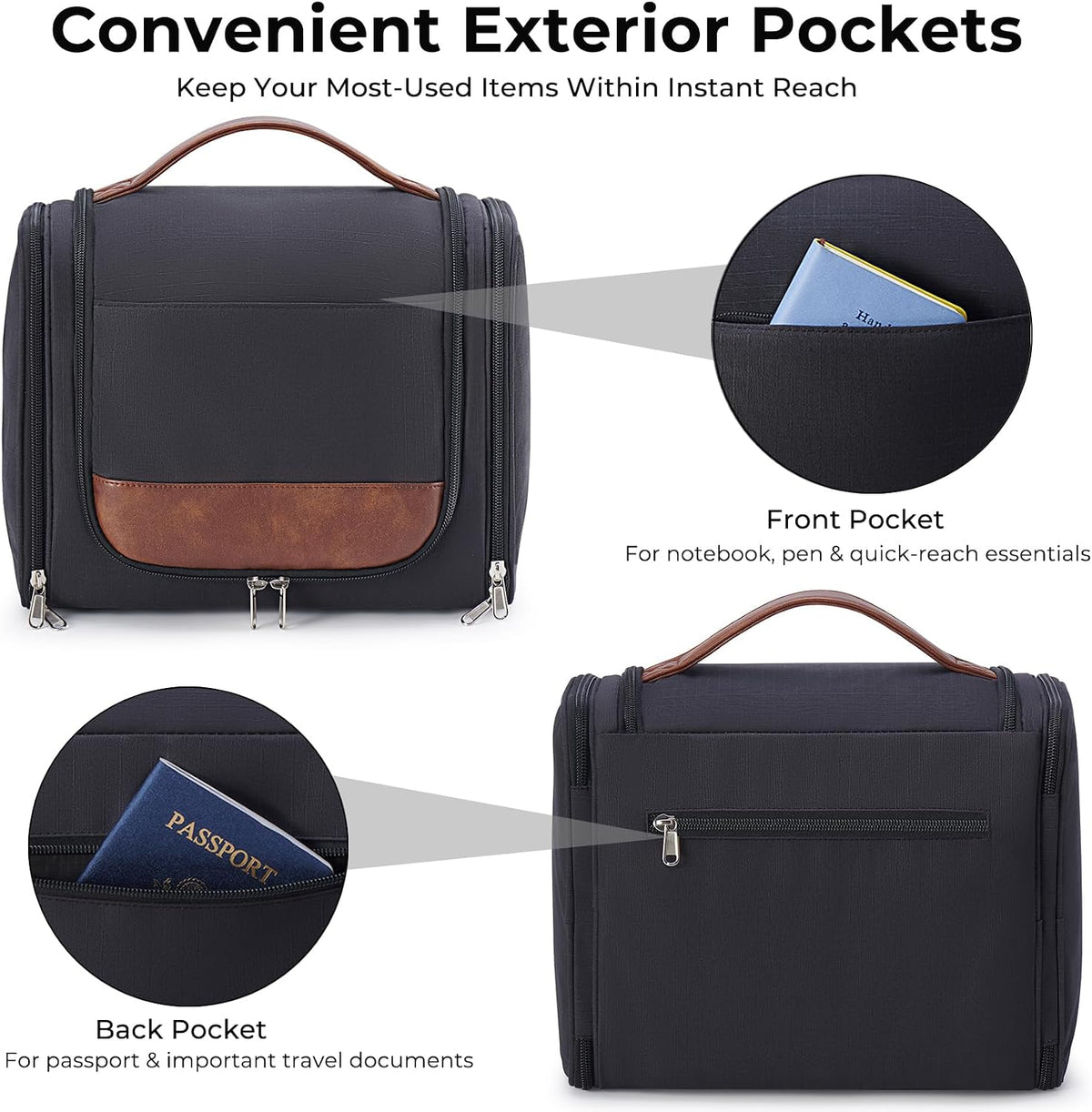 Ralnitote Toiletry Bag for Men, Large Hanging Travel Toiletry Bag, Black Shower & Hygiene Bag with Hook, Multiple Compartments for Shaving, Grooming & Bathroom Essentials, Ideal for Business & Trips