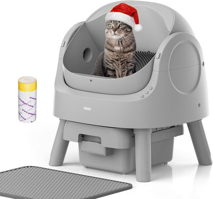 Mimfam Automatic Self Cleaning Litter Box, with 4 Pairs Infrared Senor, Open-Top Design for Multi-Cat Homes, Comes with Liner Bags and Cat Litter Mat, Grey