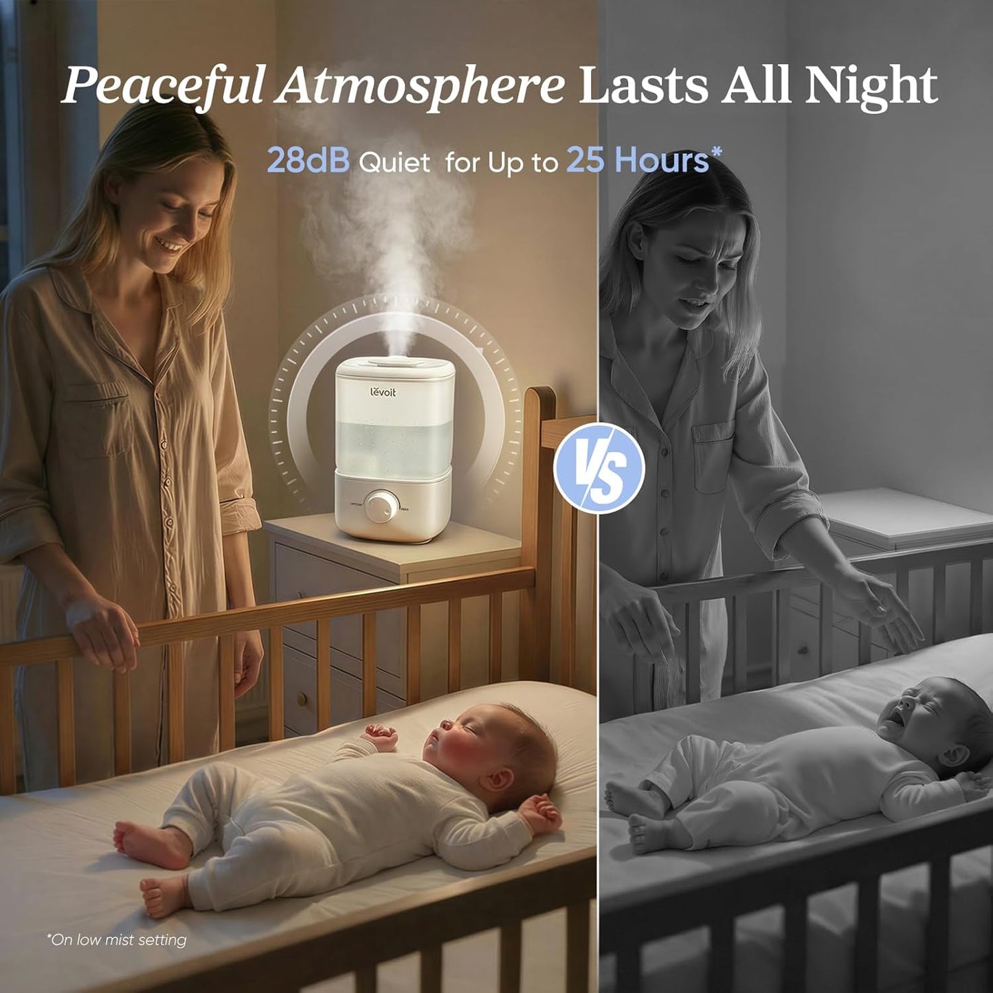 Levoit Top Fill Humidifiers for Bedroom, 2.5L Tank for Large Room, 28dB Easy to Fill & Clean, Quiet Cool Mist Air Humidifier for Home Baby Nursery & Plants, Auto Shut-off for Safety, 25H Lasting