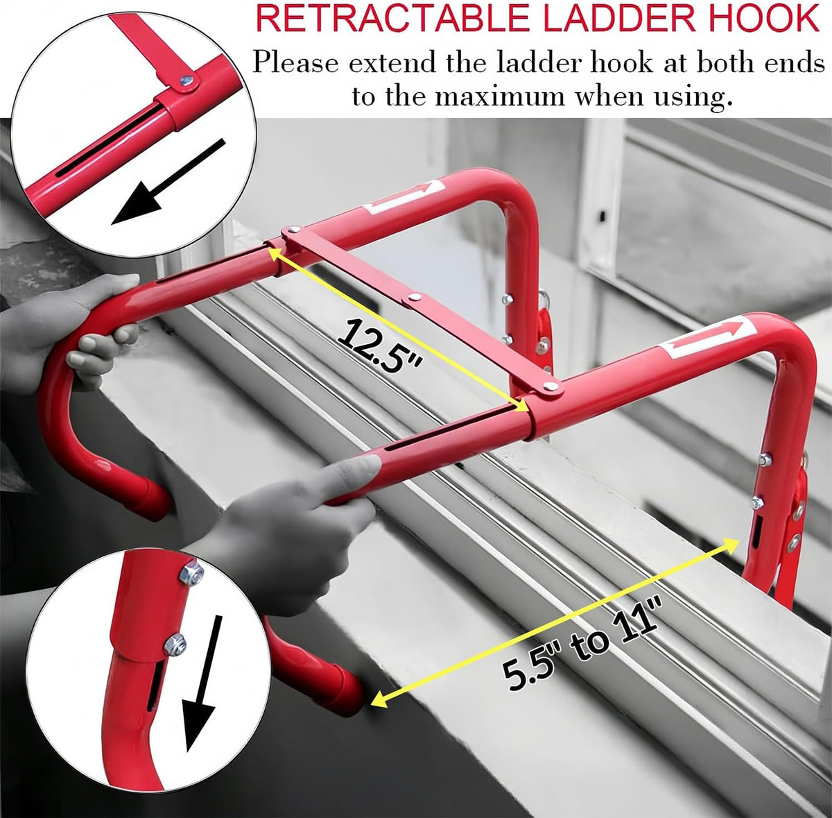 Hausse Retractable 2-Story Fire Escape Ladder | 13-Foot Aluminum Emergency Window Ladder, 12-Step Slip-Resistant Rungs, 1000 lb Capacity