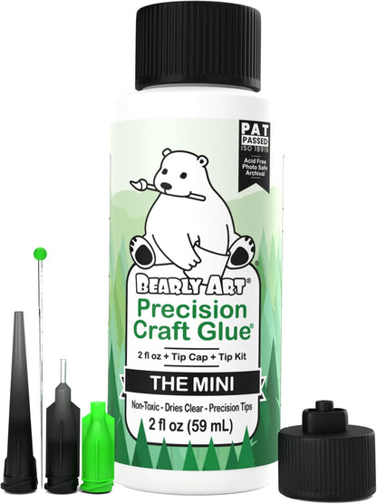 Bearly Art Precision Craft Glue Mini, 2 fl oz Archival Arts & Craft Glue with Precision Tip Kit, Clear-Drying Strong Adhesive for Paper, Cardboard & Glitter