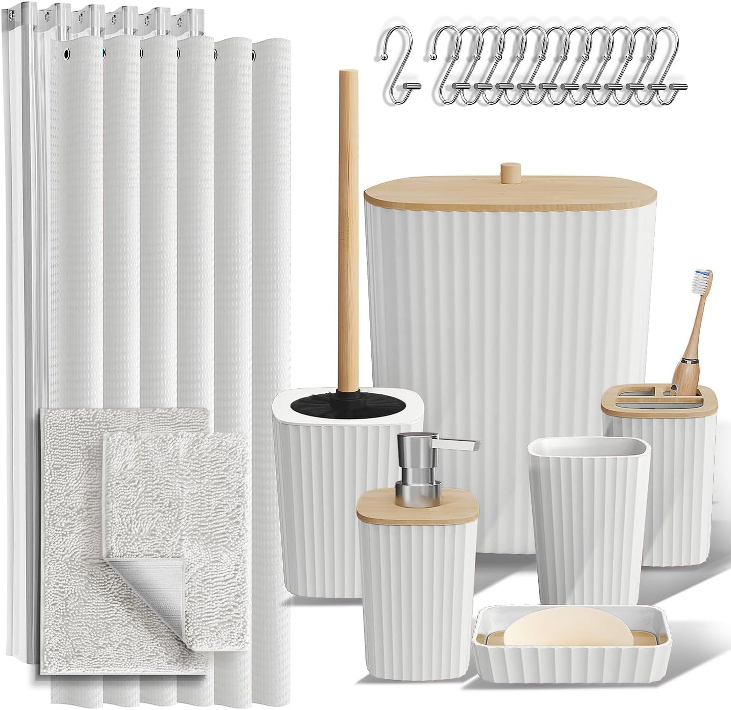 Clara Clark Black Bathroom Set, Shower Curtain Set, Bathroom Accessory Set