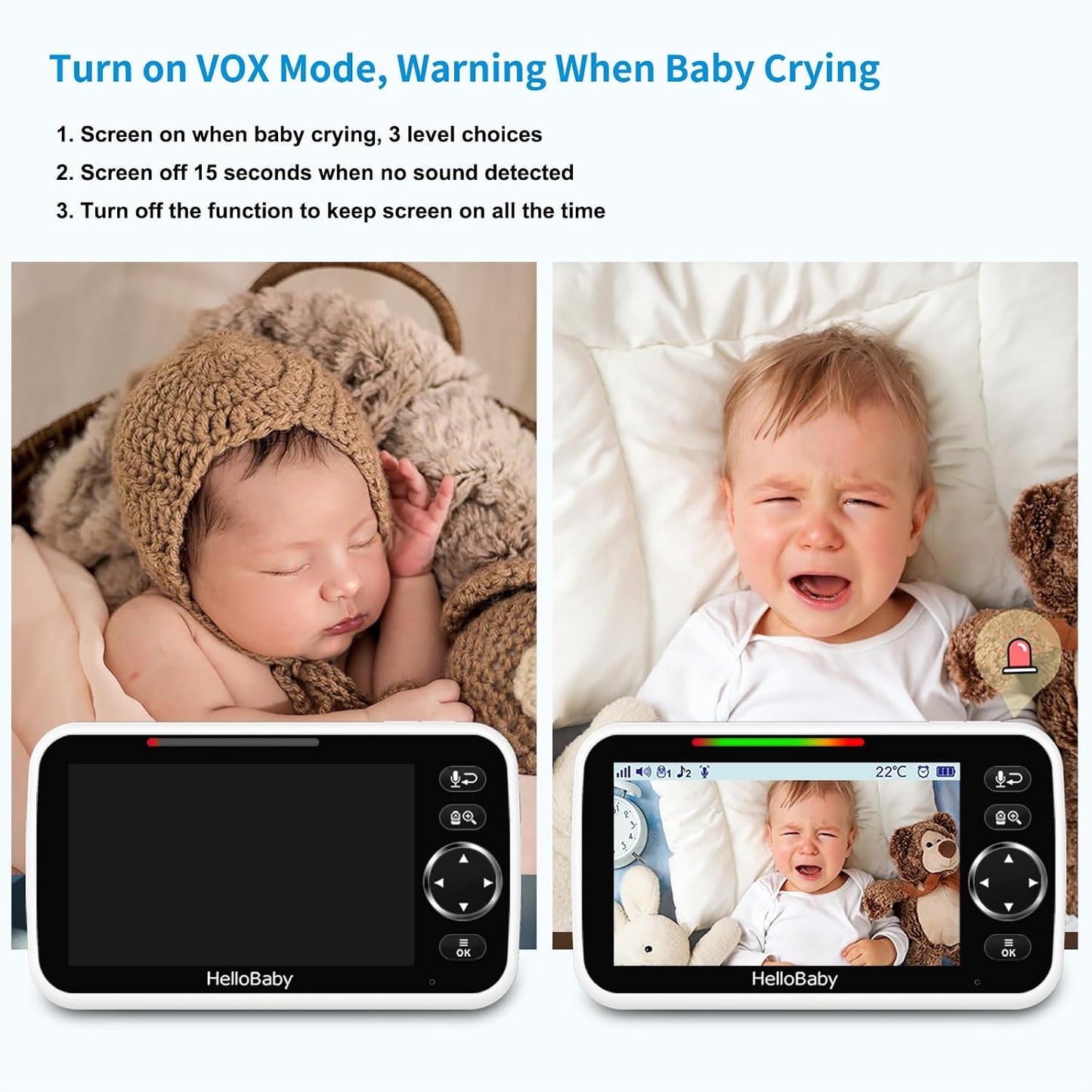 HelloBaby No WiFi Baby Monitor Camera and Audio HB6550, 5" Video Screen Trusted by 10M+ Families, 30H Battery, PTZ, Private No-WiFi, Night Vision, 1000ft, Easy Setup, 2-Way Talk, VOX, Travel Ready