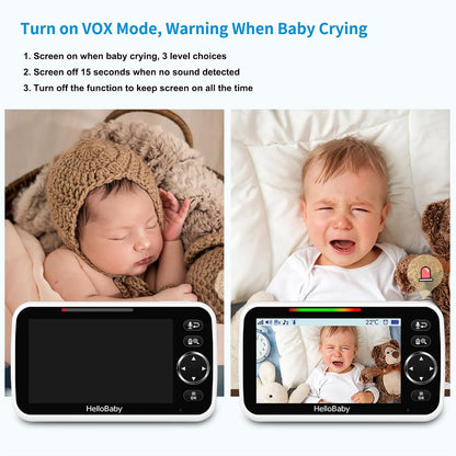 HelloBaby No WiFi Baby Monitor Camera and Audio HB6550, 5" Video Screen Trusted by 10M+ Families, 30H Battery, PTZ, Private No-WiFi, Night Vision, 1000ft, Easy Setup, 2-Way Talk, VOX, Travel Ready