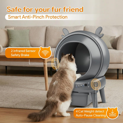 Automatic Cat Litter Box with App Control - Automatic Litter Box Self Cleaning for Multiple Cats, Health Tracking & Weight Sensor, Ultra Quiet, Odor Control, Large Capacity, Dark Grey