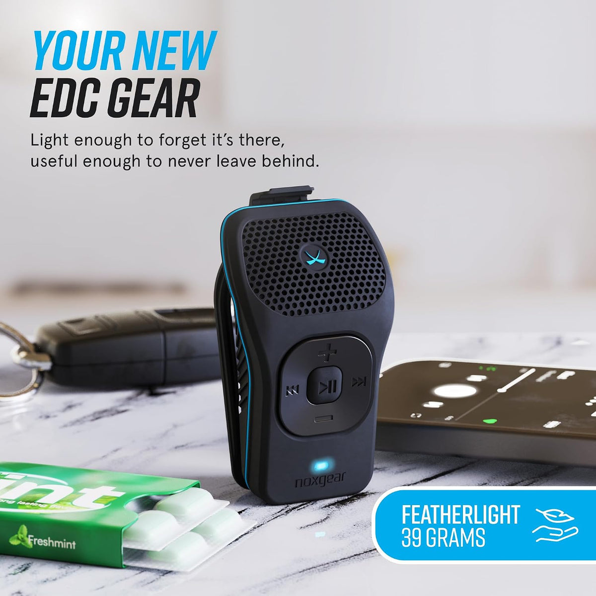 noxgear 39g Wearable Bluetooth Speaker | Mini Magnetic Clip-On Speaker with IPX7 Waterproof Design & 15-Hour Battery