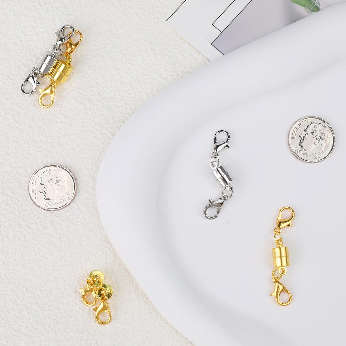 SUTQIGUI Magnetic Necklace Clasp Set, 12-Pack Double Lobster Clasp Necklace Extenders, Gold & Silver Magnetic Jewelry Closures for Necklaces & Bracelets