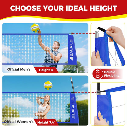 BAGAIL 12FT Portable Volleyball Net Set, Adjustable Height Freestanding Volleyball Net with Heavy-Duty Frame, Carry Bag, Ball & Pump