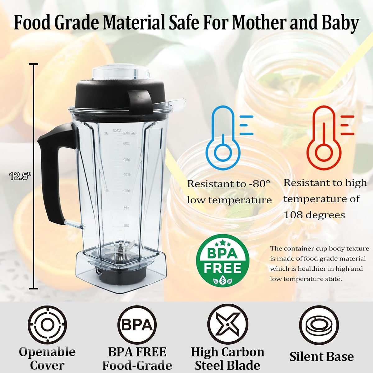 Cittiwo 64oz Tall Blender Pitcher for VM G/Classic/Explorian Replacement Container Compatible with 5200 5000 5300 6300 VM0101 VM0103 VM0197 Classic/Explorian/Commercial Series etc