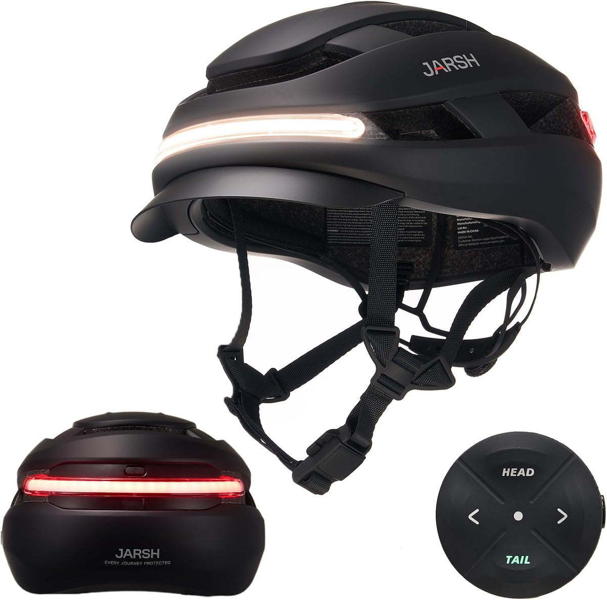jarsh Commute Smart E-Bike Helmet with Lights, NTA-8776 Certified Electric Bike Helmet with 360° LED Lights, Turn Signals, Wireless Remote & Fidlock Buckle, Adult M 55–59cm, Black