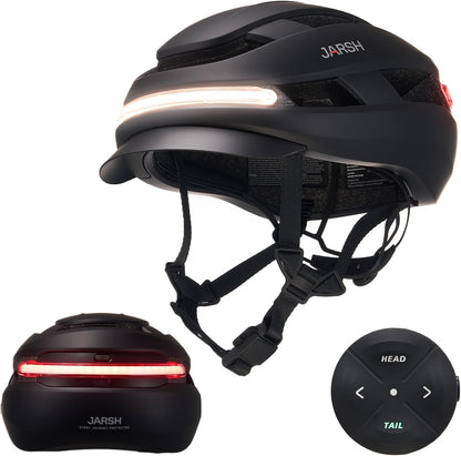 jarsh Commute Smart E-Bike Helmet with Lights, NTA-8776 Certified Electric Bike Helmet with 360° LED Lights, Turn Signals, Wireless Remote & Fidlock Buckle, Adult M 55–59cm, Black