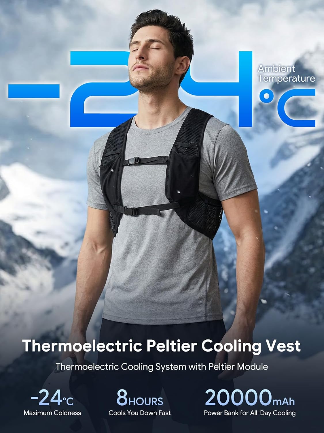 LABEWVI Semiconductor Peltier Cooling Vest with 20000mAh Battery Pack, 3 Cooling Modes, Up to -24℃ Cooling