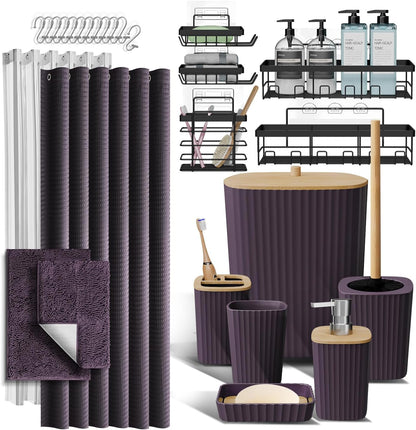 Clara Clark Black Bathroom Set, Shower Curtain Set, Bathroom Accessory Set