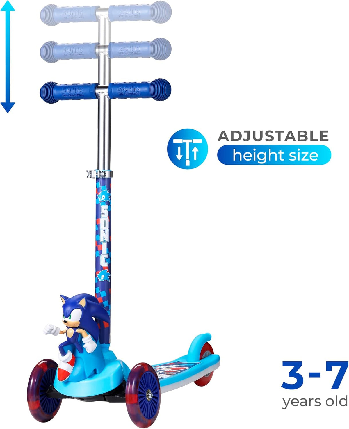 Voyager 3-Wheel Kick Scooter for Kids, Self-Balancing Scooter with Light-Up LED Wheels & Deck, Lean-to-Steer Design, Non-Slip Deck, Rear Brake, 75-LB Capacity