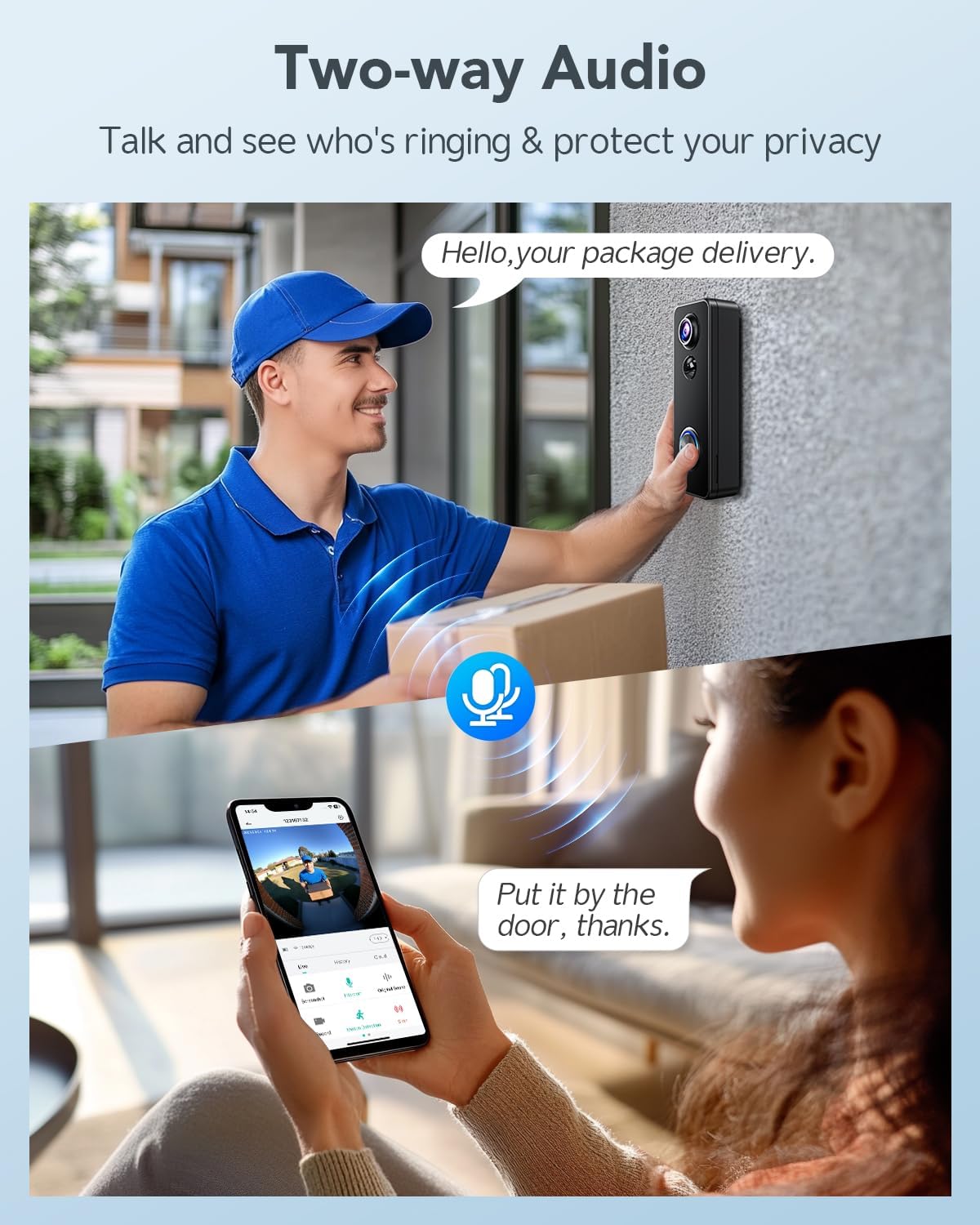 XTU J9 Plus 2K Wireless Video Doorbell Camera with Chime, 180° Head-to-Toe View, PIR Motion Detection, Night Vision, 2-Way Audio, No Monthly Fee