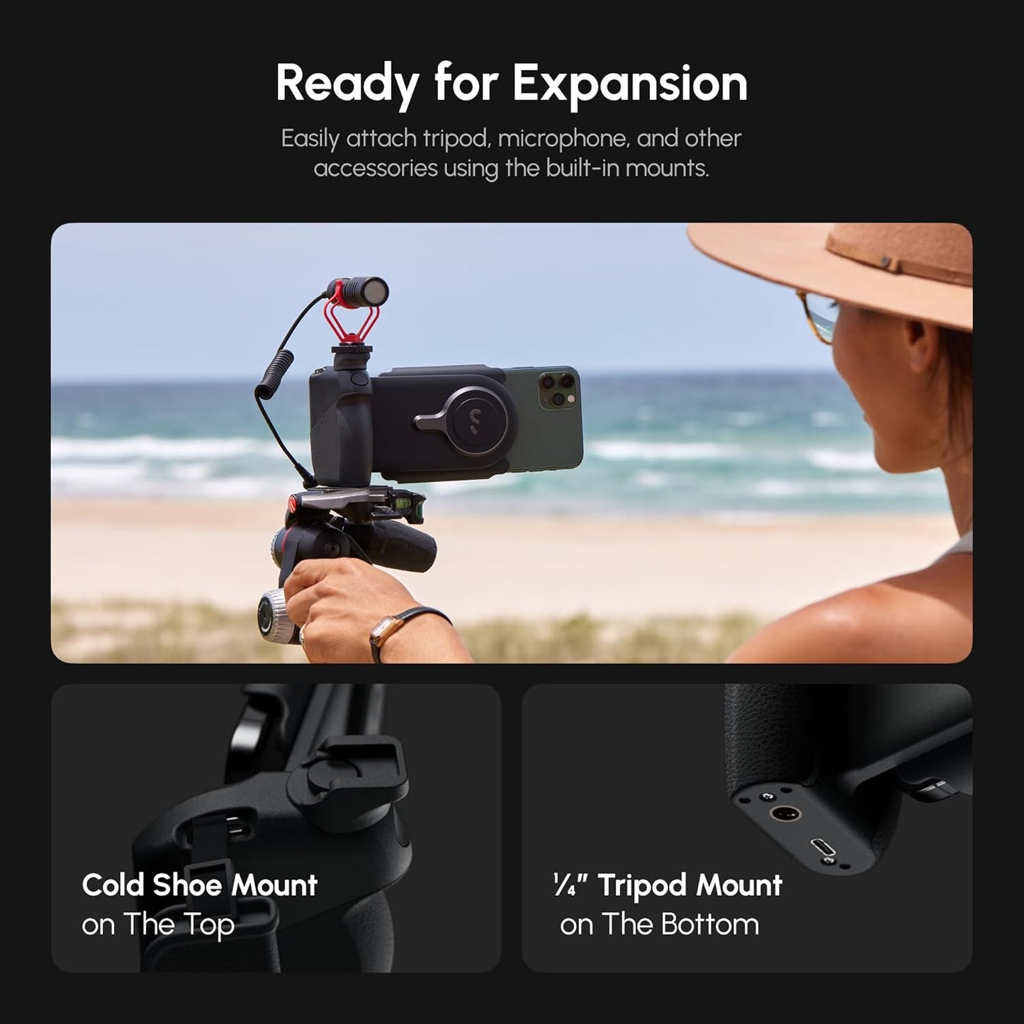 ShiftCam ProGrip Mobile Battery Grip for Smartphones, Qi Charging DSLR-Style Ergonomic Grip, Wireless Shutter, 15W Qi Charging, Rotating Phone Mount, Cold Shoe & 1/4" Tripod Mount