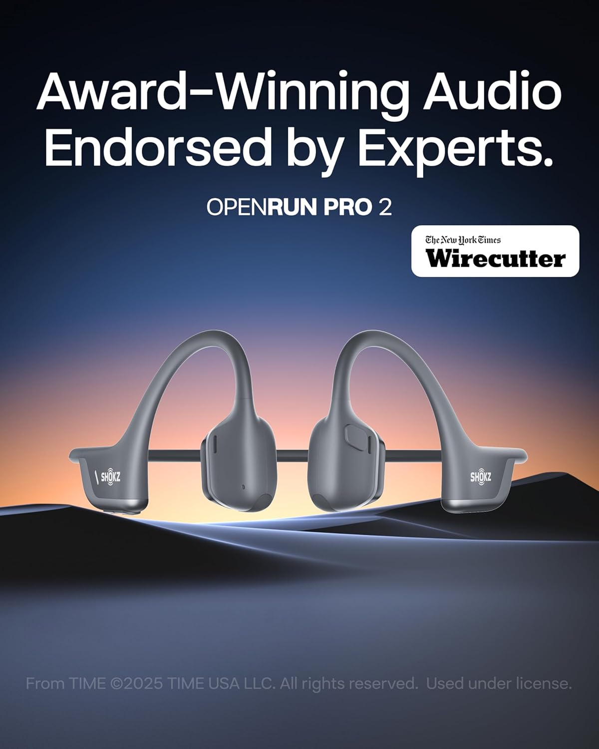 Auriculares deportivos Bluetooth SHOKZ OpenRun Pro 2 de conducción ósea, negro, con tira reflectante; sonido premium DualPitch; percepción del entorno con diseño de oído abierto; micrófono inteligente; IP55; 12h de batería; para correr/ciclismo/senderismo